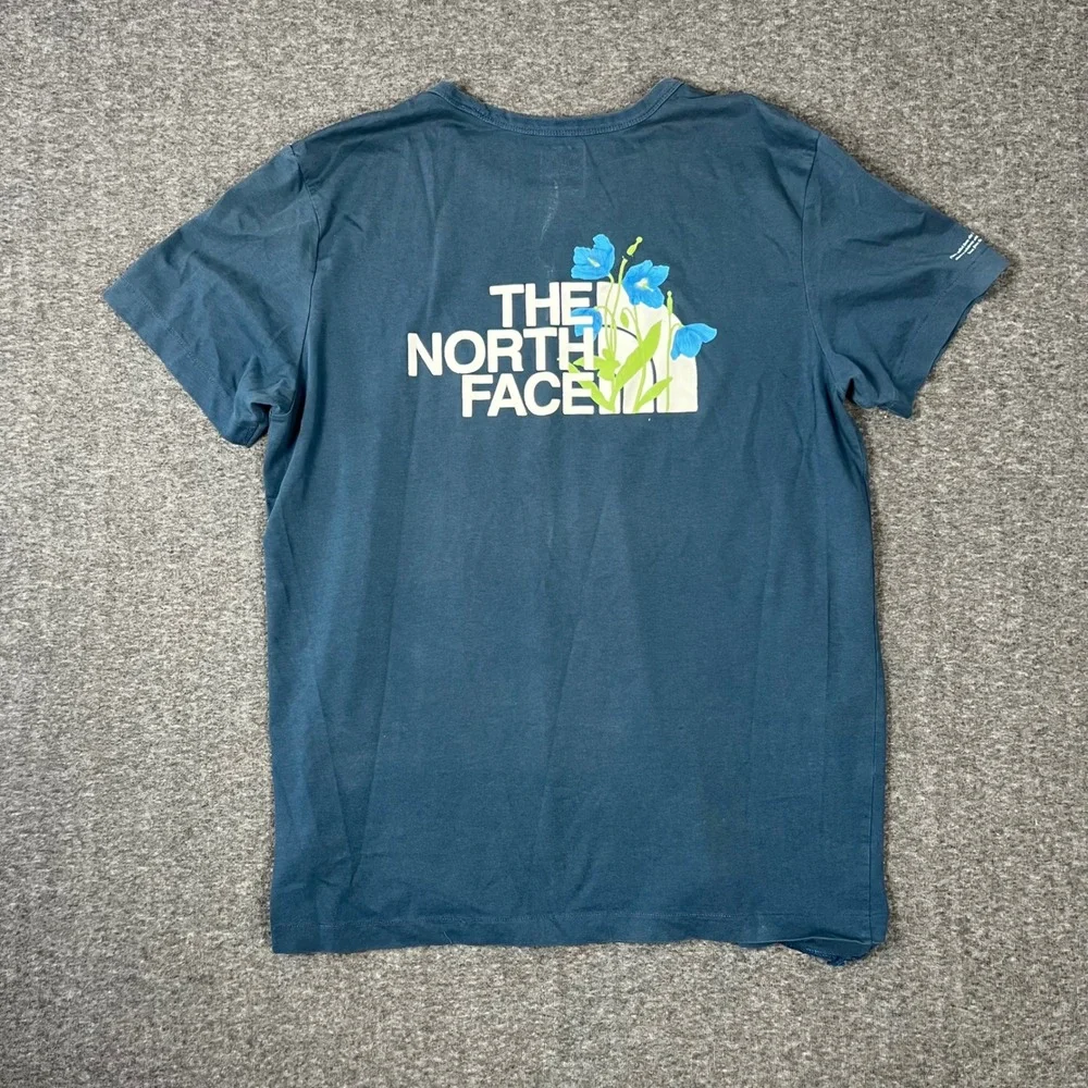 The North Face Graphic Tee Mens XL Blue Floral Logo Himalayan Lightweight